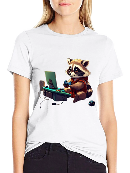 Gamer Raccoon Graphic Tee - Cool Novelty Shirt