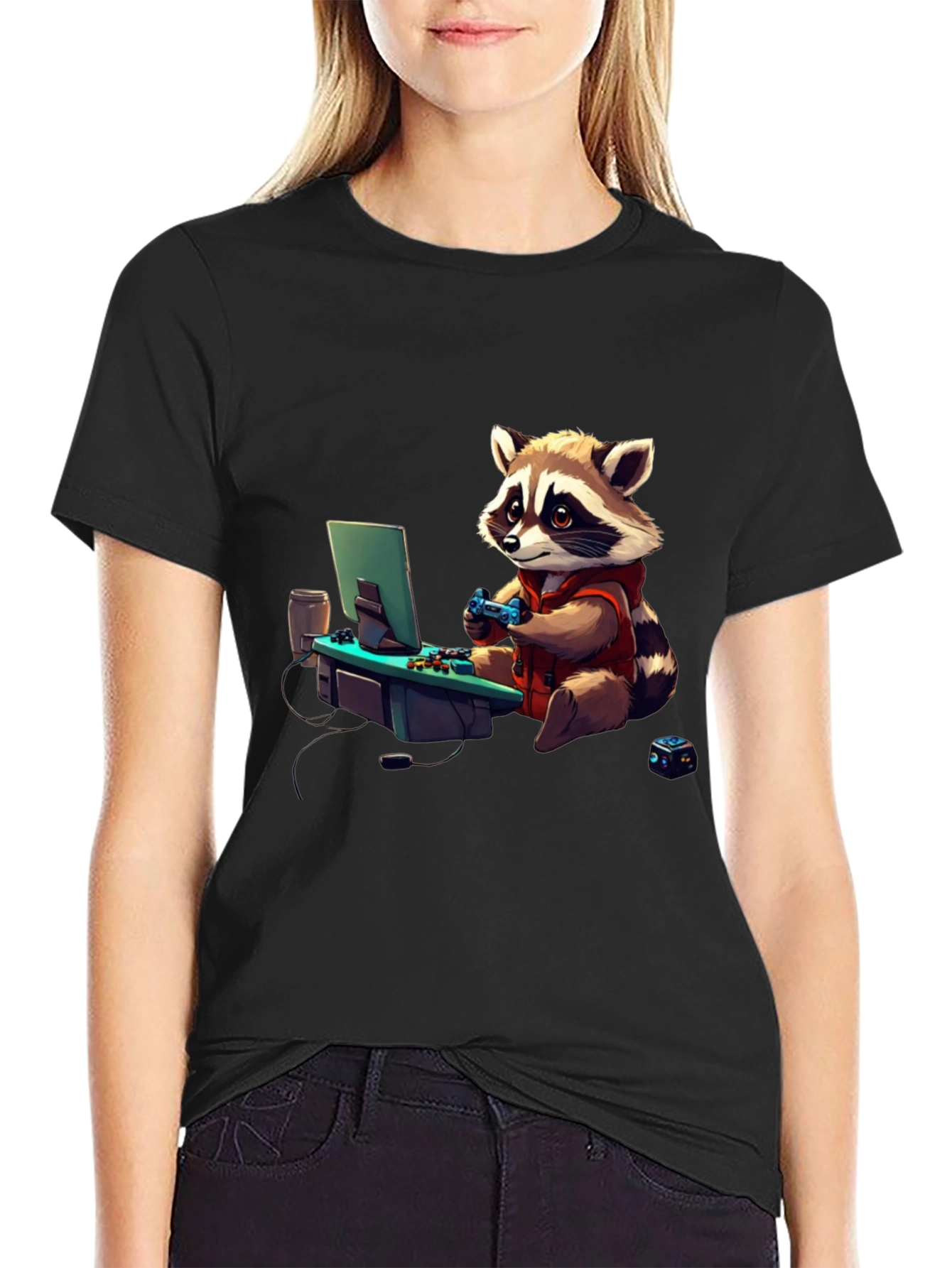 Gamer Raccoon Graphic Tee - Cool Novelty Shirt