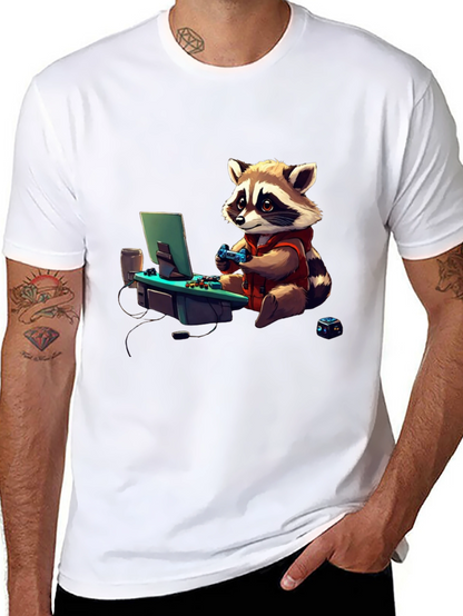 Gamer Raccoon Graphic Tee - Cool Novelty Shirt