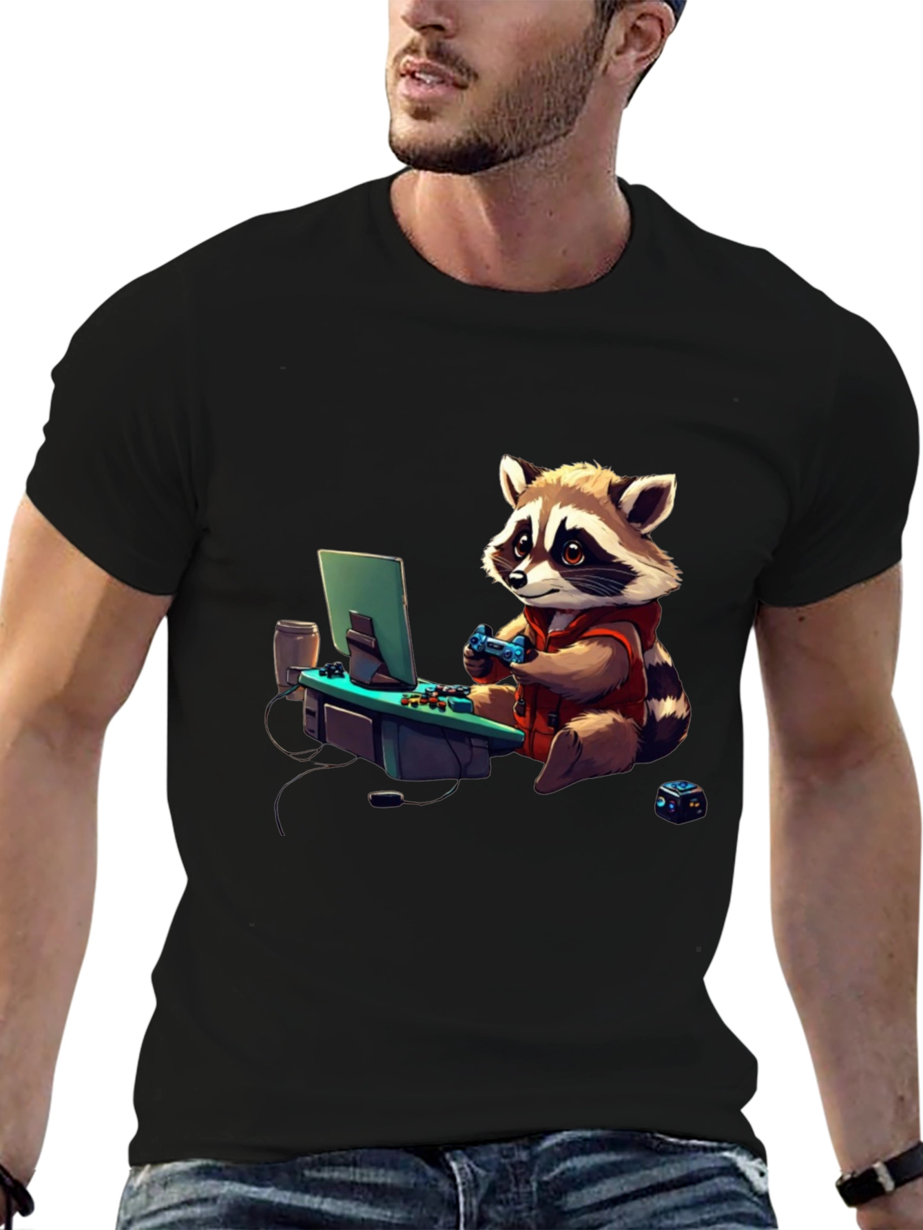 Gamer Raccoon Graphic Tee - Cool Novelty Shirt