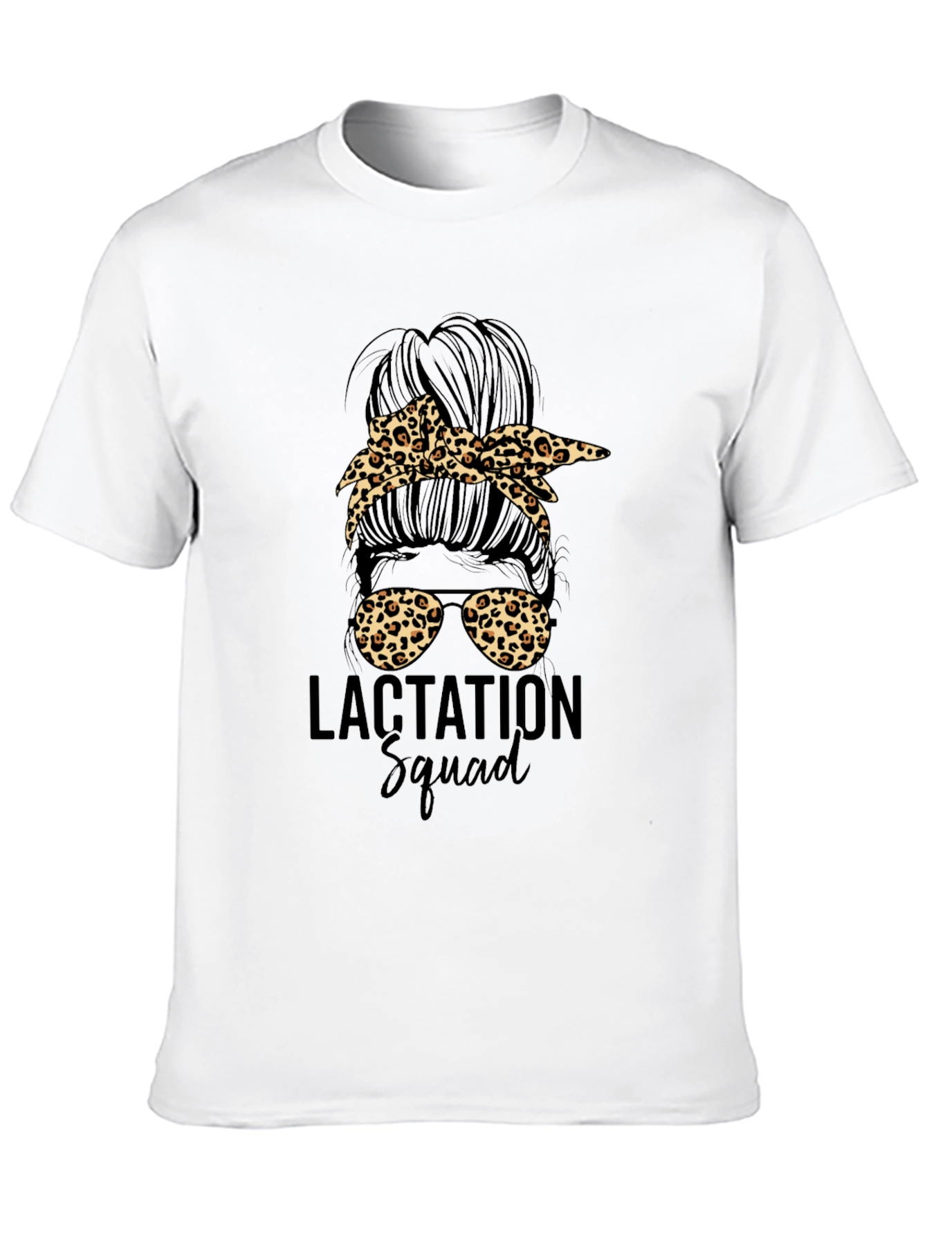 Lactation Squad Leopard Print Messy Bun T-Shirt