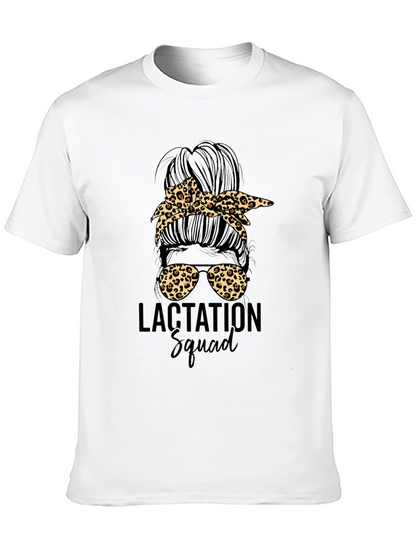 Lactation Squad Leopard Print Messy Bun T-Shirt