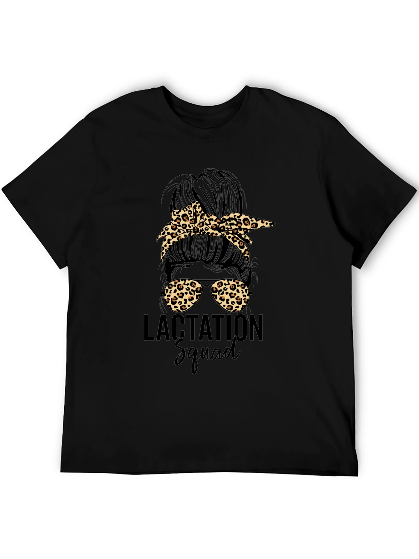 Lactation Squad Leopard Print Messy Bun T-Shirt