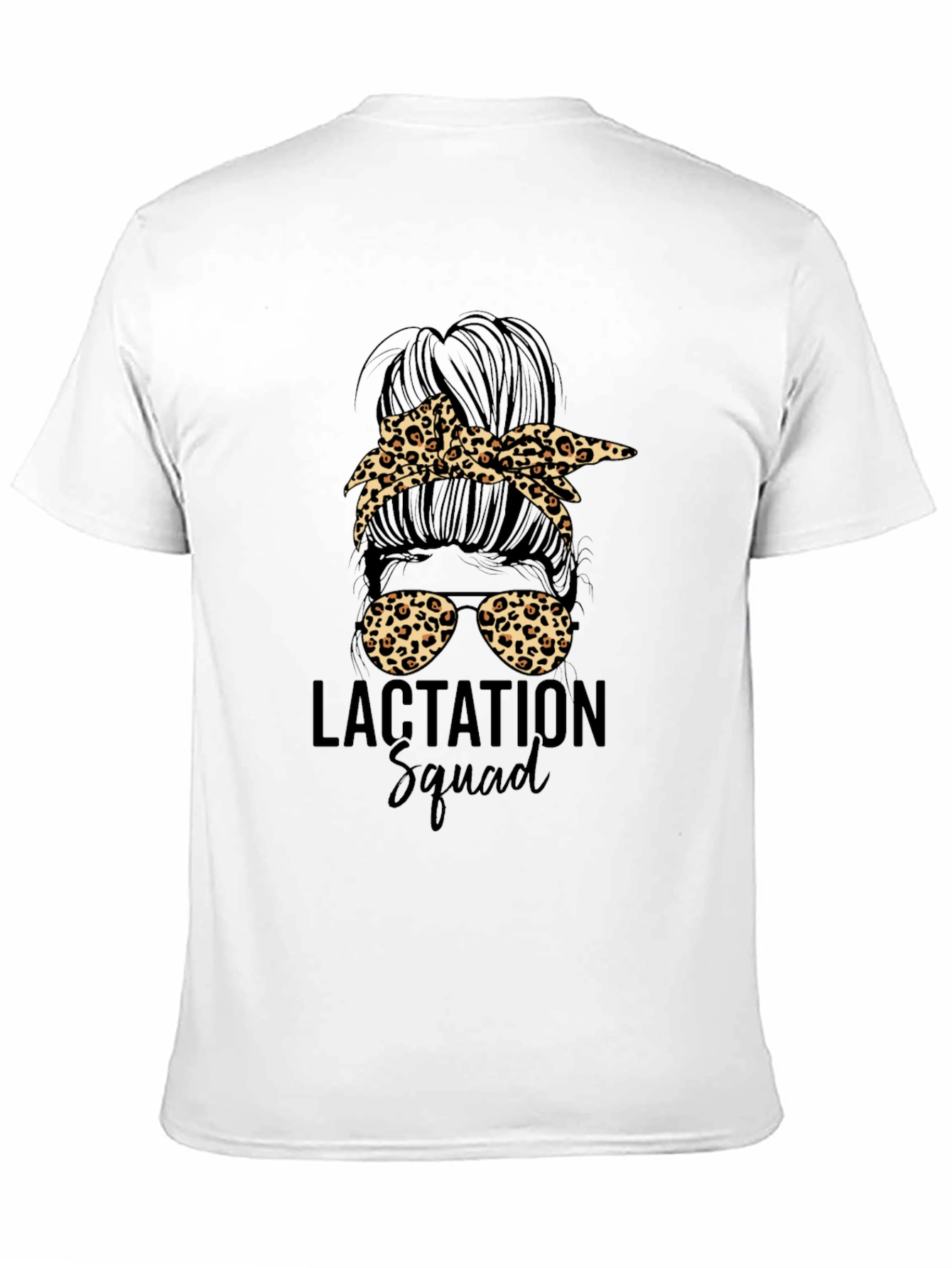 Lactation Squad Leopard Print Messy Bun T-Shirt