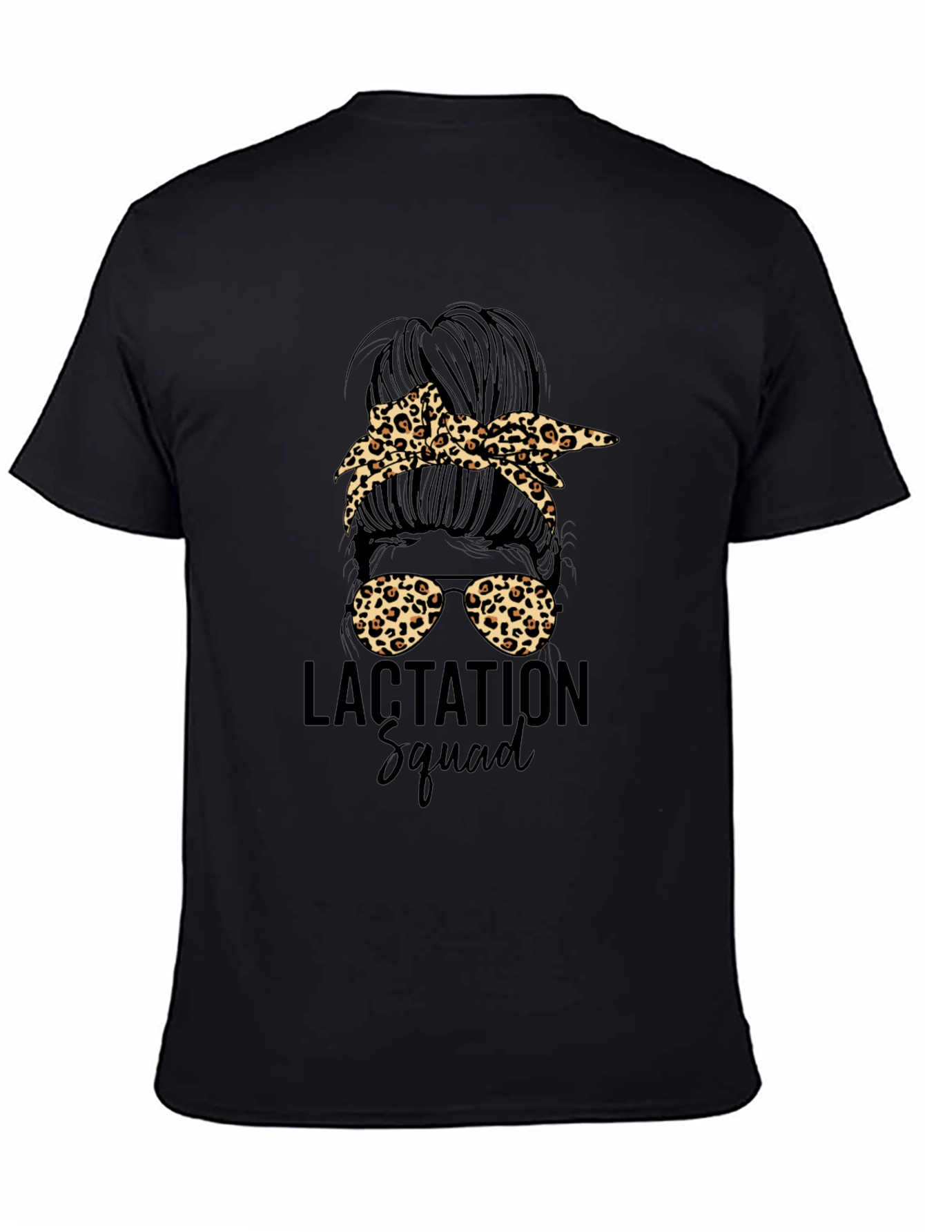Lactation Squad Leopard Print Messy Bun T-Shirt