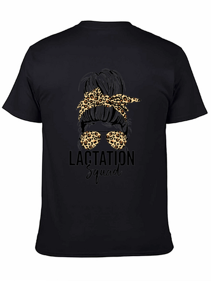 Lactation Squad Leopard Print Messy Bun T-Shirt