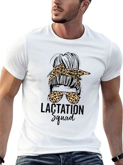 Lactation Squad Leopard Print Messy Bun T-Shirt