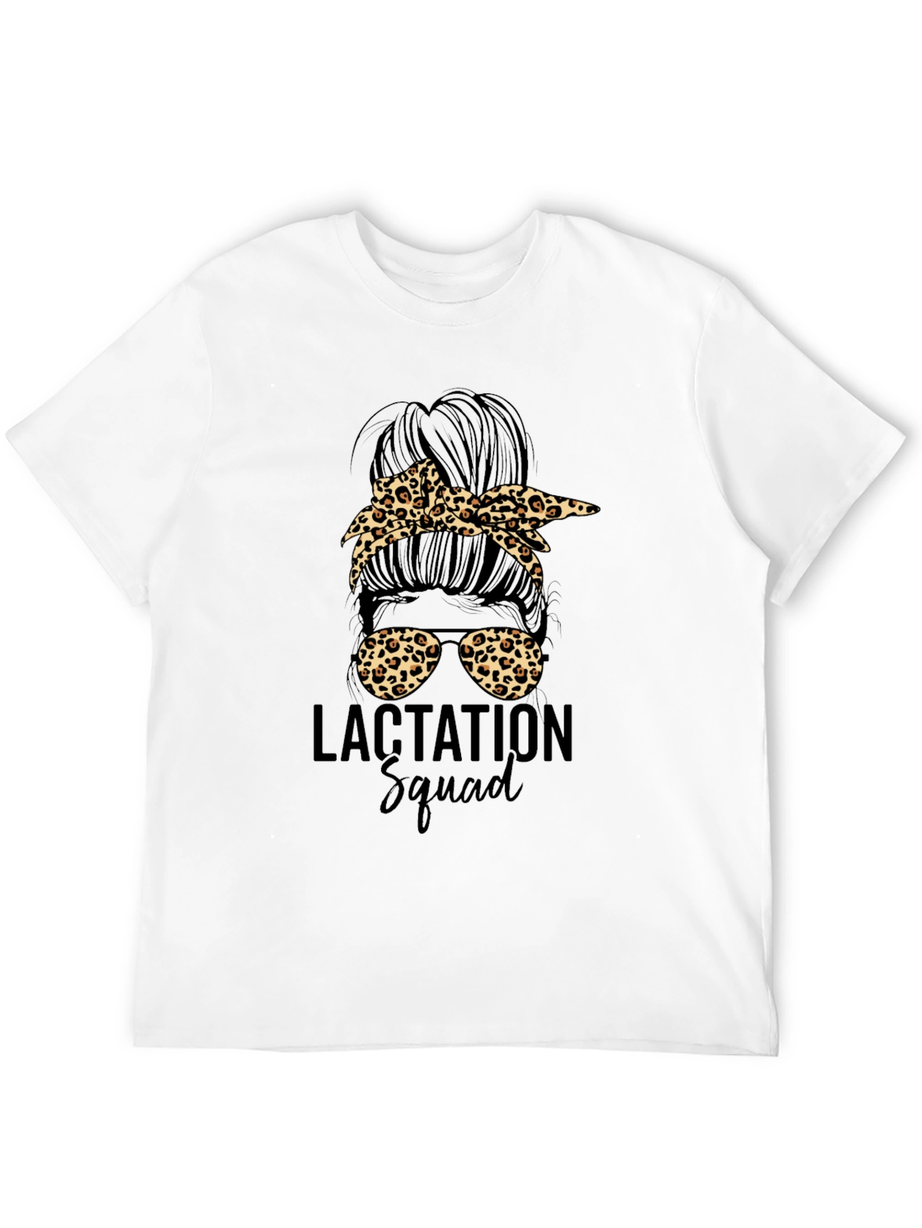 Lactation Squad Leopard Print Messy Bun T-Shirt