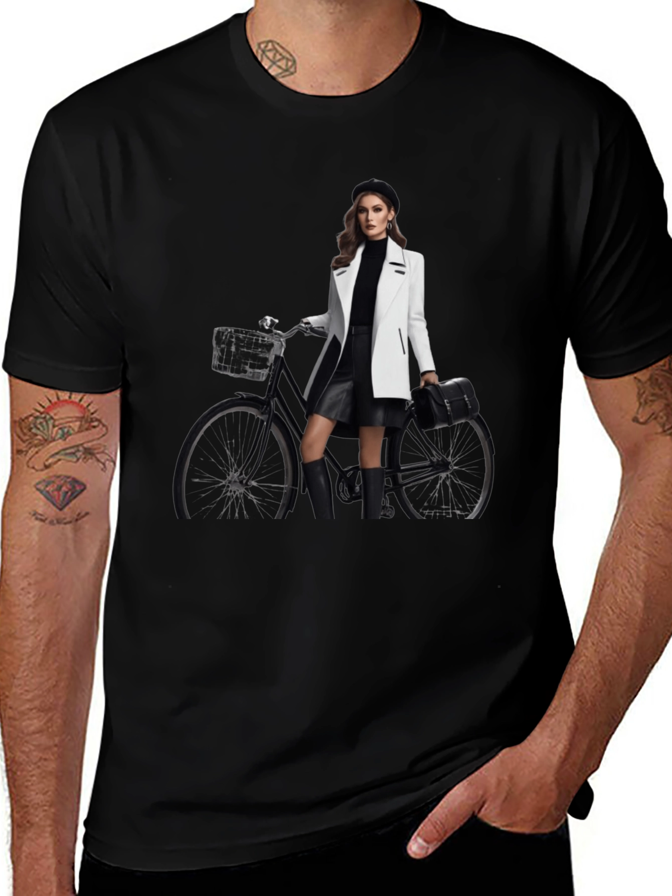 Stylish T-Shirt with Woman & Bike Graphic