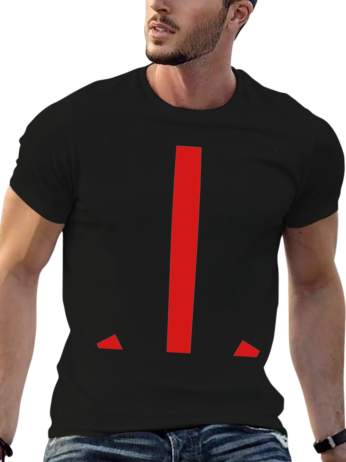 Modern Red Geometric Graphic Black T-Shirt