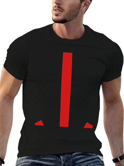 Modern Red Geometric Graphic Black T-Shirt