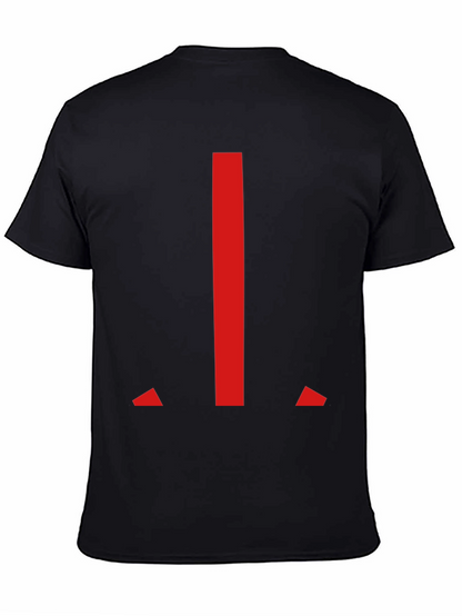 Modern Red Geometric Graphic Black T-Shirt