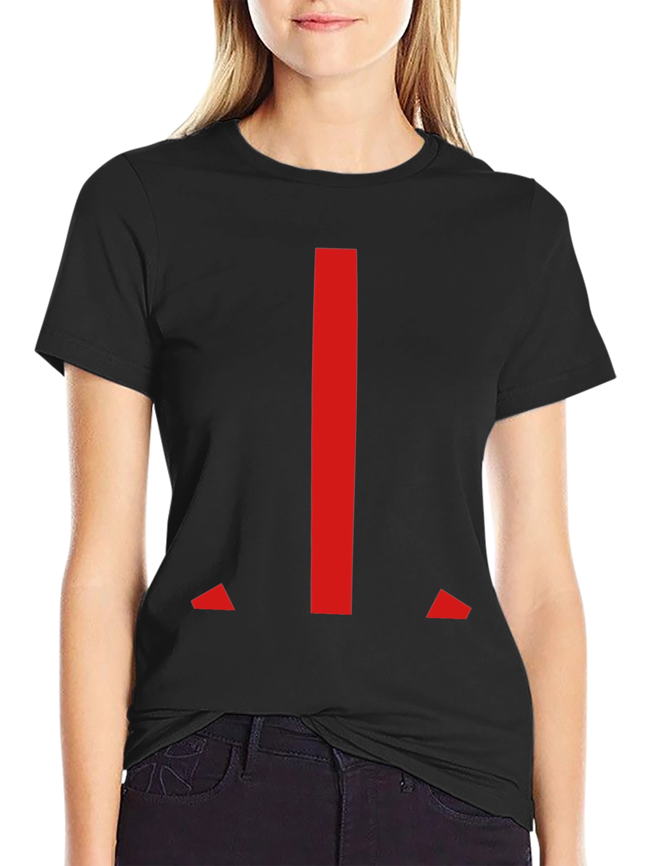 Modern Red Geometric Graphic Black T-Shirt