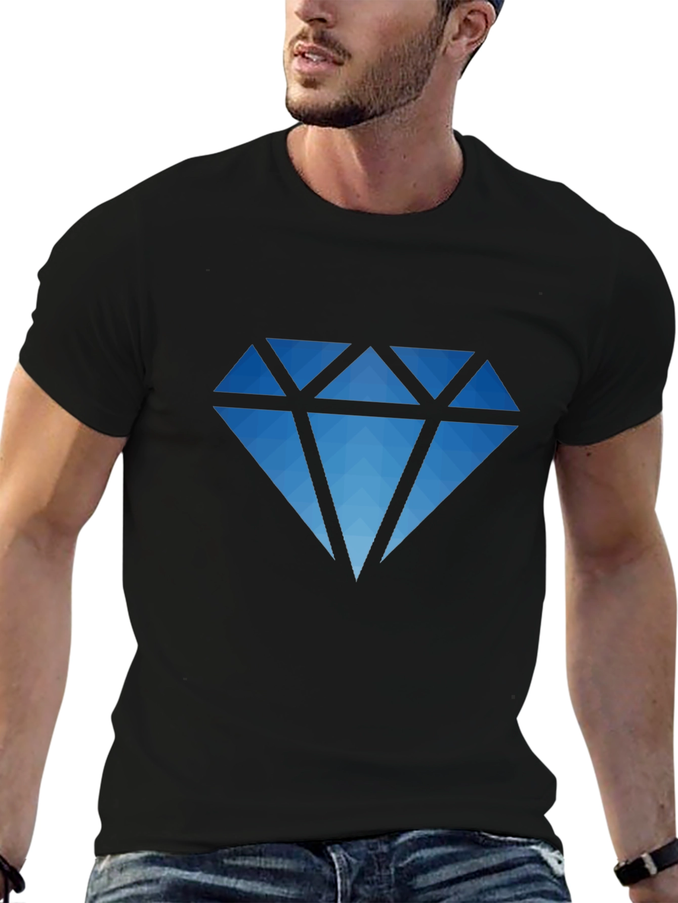 Geometric Diamond Graphic Black T-Shirt