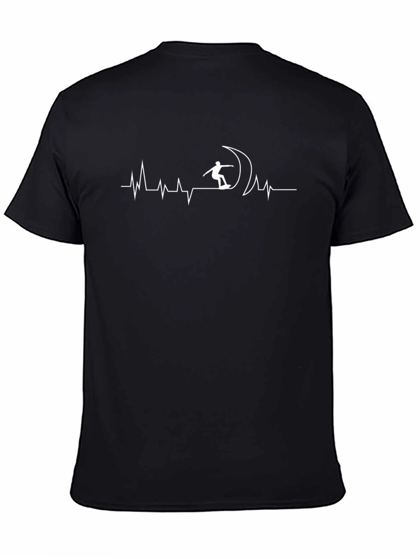 Surfing Heartbeat Graphic Tee - Black Cotton T-Shirt