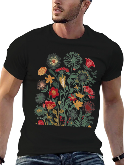 Floral Print Black T-Shirt - Botanical Garden Tee