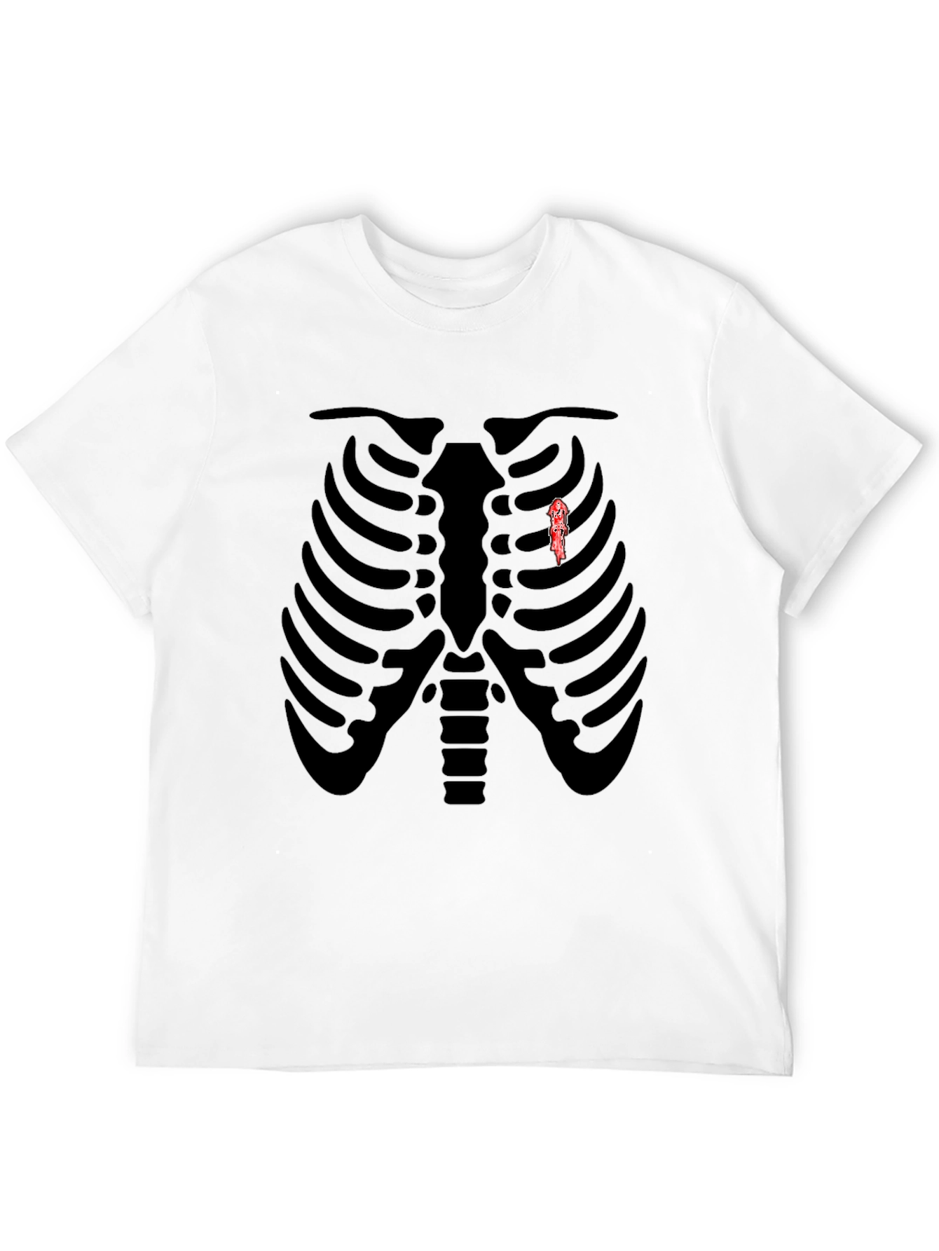 Skeleton Rib Cage Graphic Tee - Biker Heart T-Shirt
