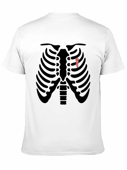 Skeleton Rib Cage Graphic Tee - Biker Heart T-Shirt