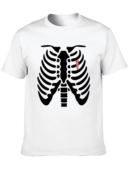 Skeleton Rib Cage Graphic Tee - Biker Heart T-Shirt