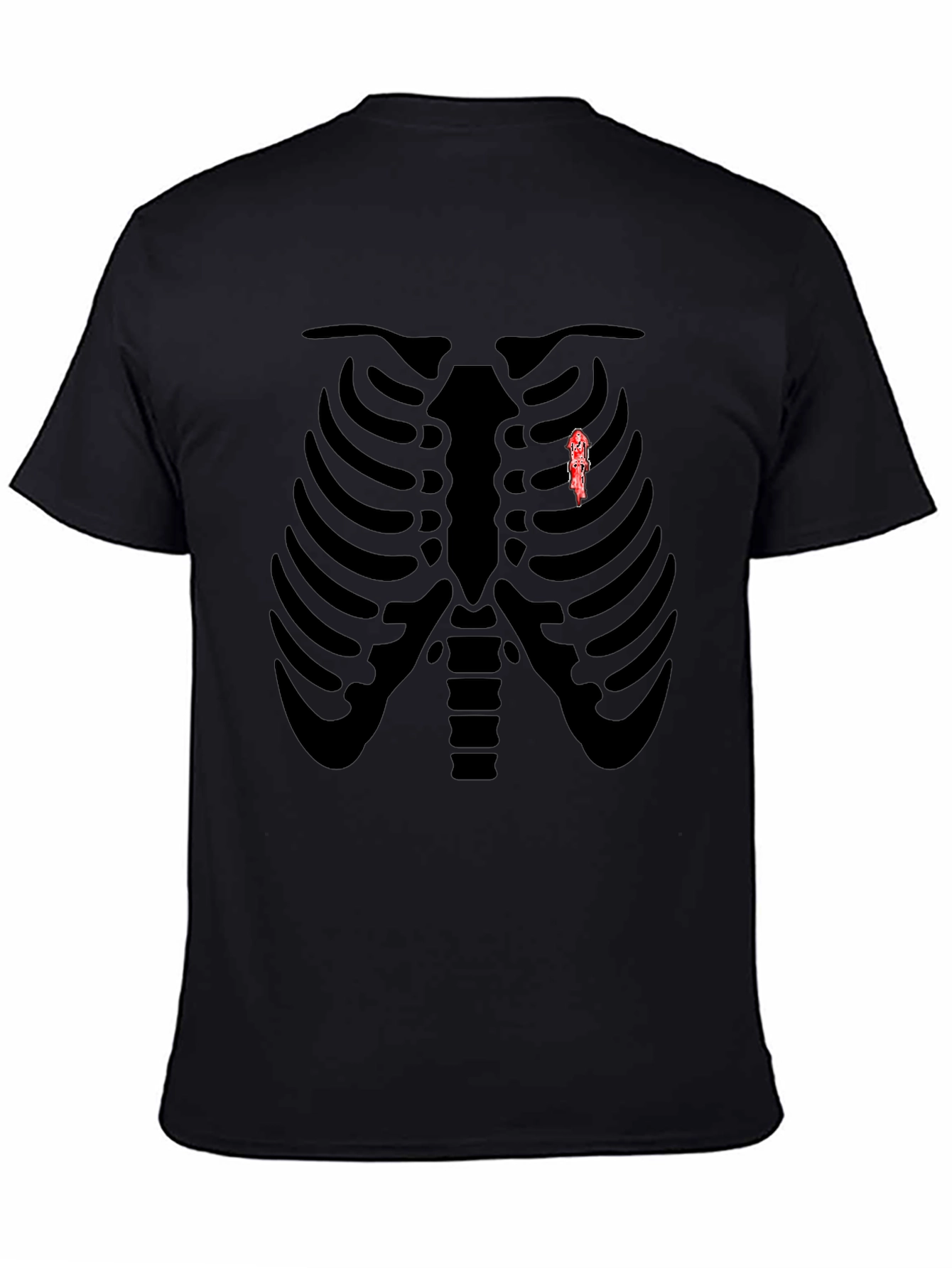 Skeleton Rib Cage Graphic Tee - Biker Heart T-Shirt