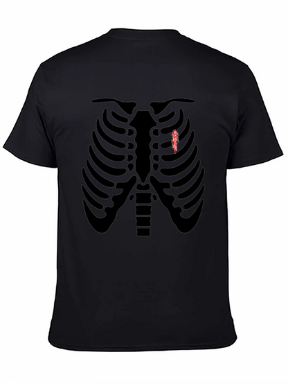 Skeleton Rib Cage Graphic Tee - Biker Heart T-Shirt