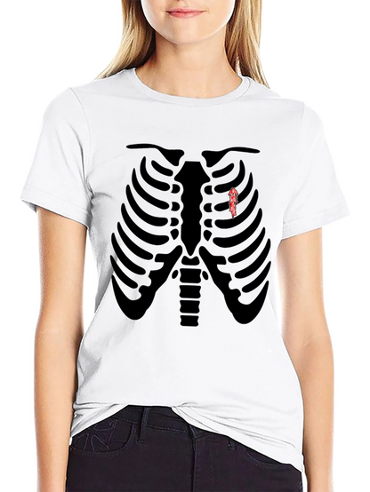 Skeleton Rib Cage Graphic Tee - Biker Heart T-Shirt