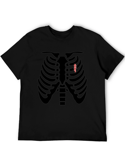 Skeleton Rib Cage Graphic Tee - Biker Heart T-Shirt