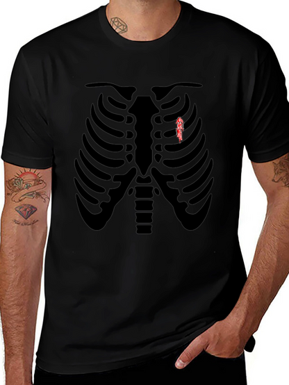 Skeleton Rib Cage Graphic Tee - Biker Heart T-Shirt