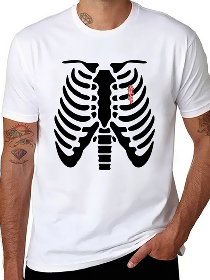 Skeleton Rib Cage Graphic Tee - Biker Heart T-Shirt
