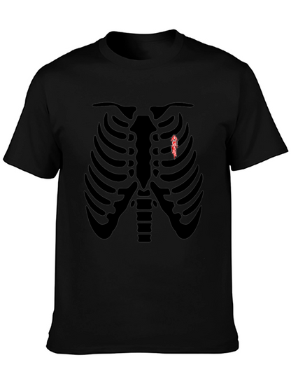 Skeleton Rib Cage Graphic Tee - Biker Heart T-Shirt
