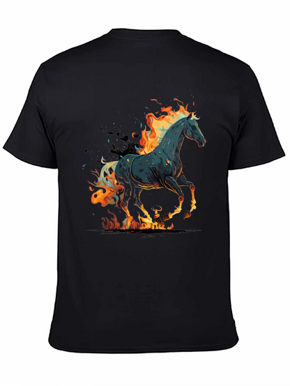 Flaming Horse Graphic Tee - Black Cotton Blend
