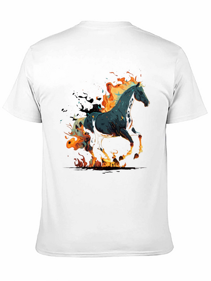 Flaming Horse Graphic Tee - Black Cotton Blend