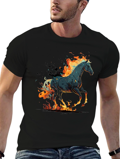 Flaming Horse Graphic Tee - Black Cotton Blend