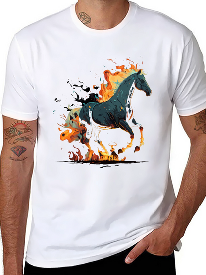 Flaming Horse Graphic Tee - Black Cotton Blend