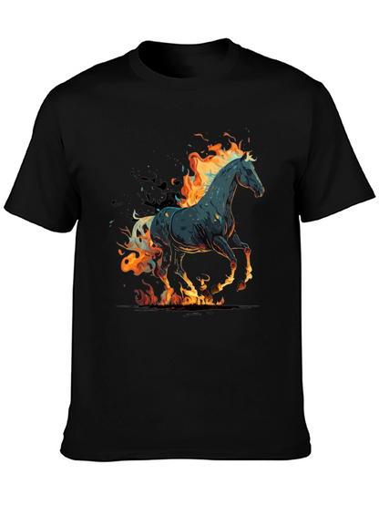 Flaming Horse Graphic Tee - Black Cotton Blend