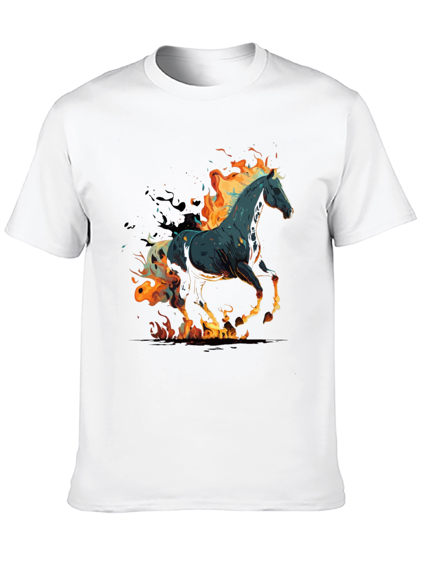 Flaming Horse Graphic Tee - Black Cotton Blend