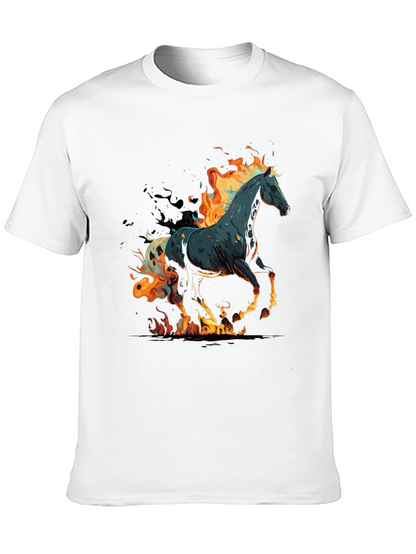 Flaming Horse Graphic Tee - Black Cotton Blend