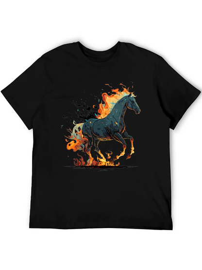 Flaming Horse Graphic Tee - Black Cotton Blend
