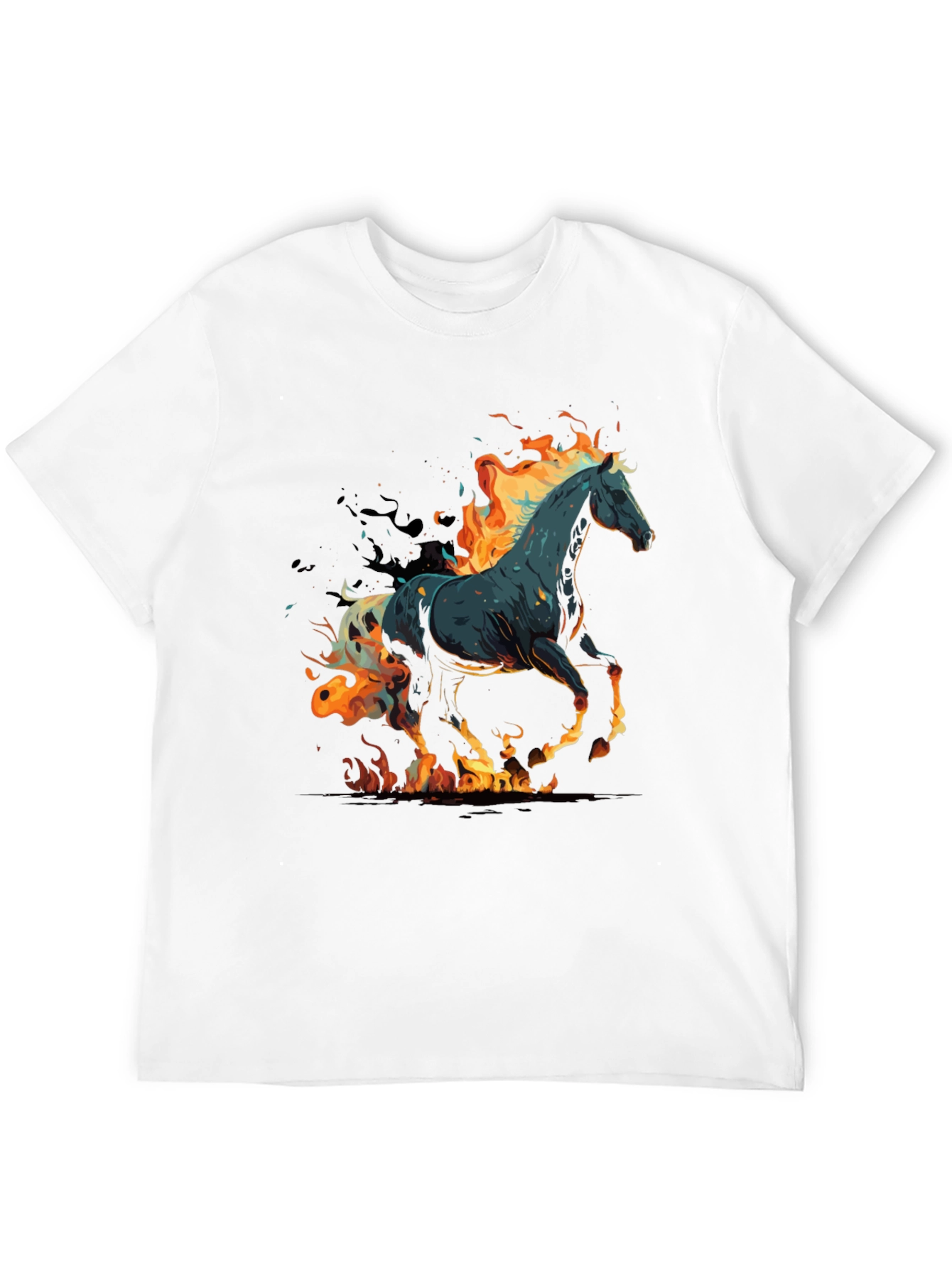 Flaming Horse Graphic Tee - Black Cotton Blend
