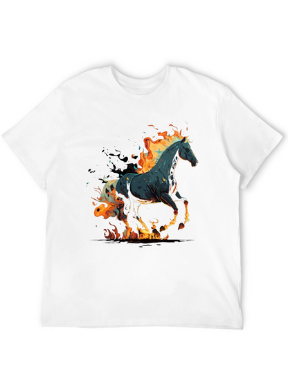 Flaming Horse Graphic Tee - Black Cotton Blend
