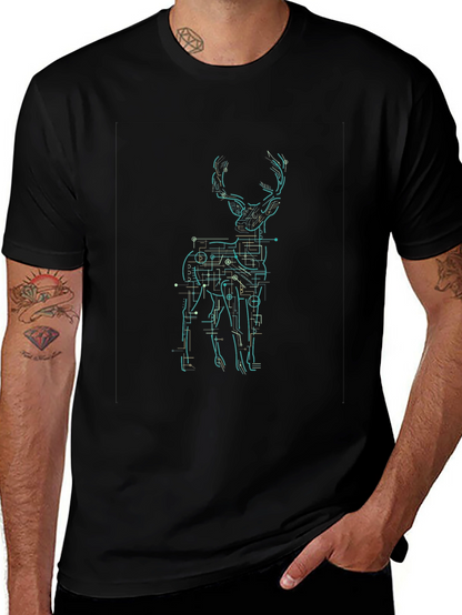 Geometric Deer Graphic Print Mens Black T-Shirt