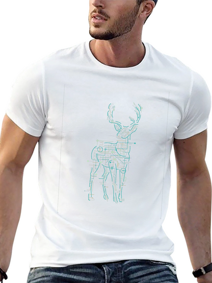 Geometric Deer Graphic Print Mens Black T-Shirt
