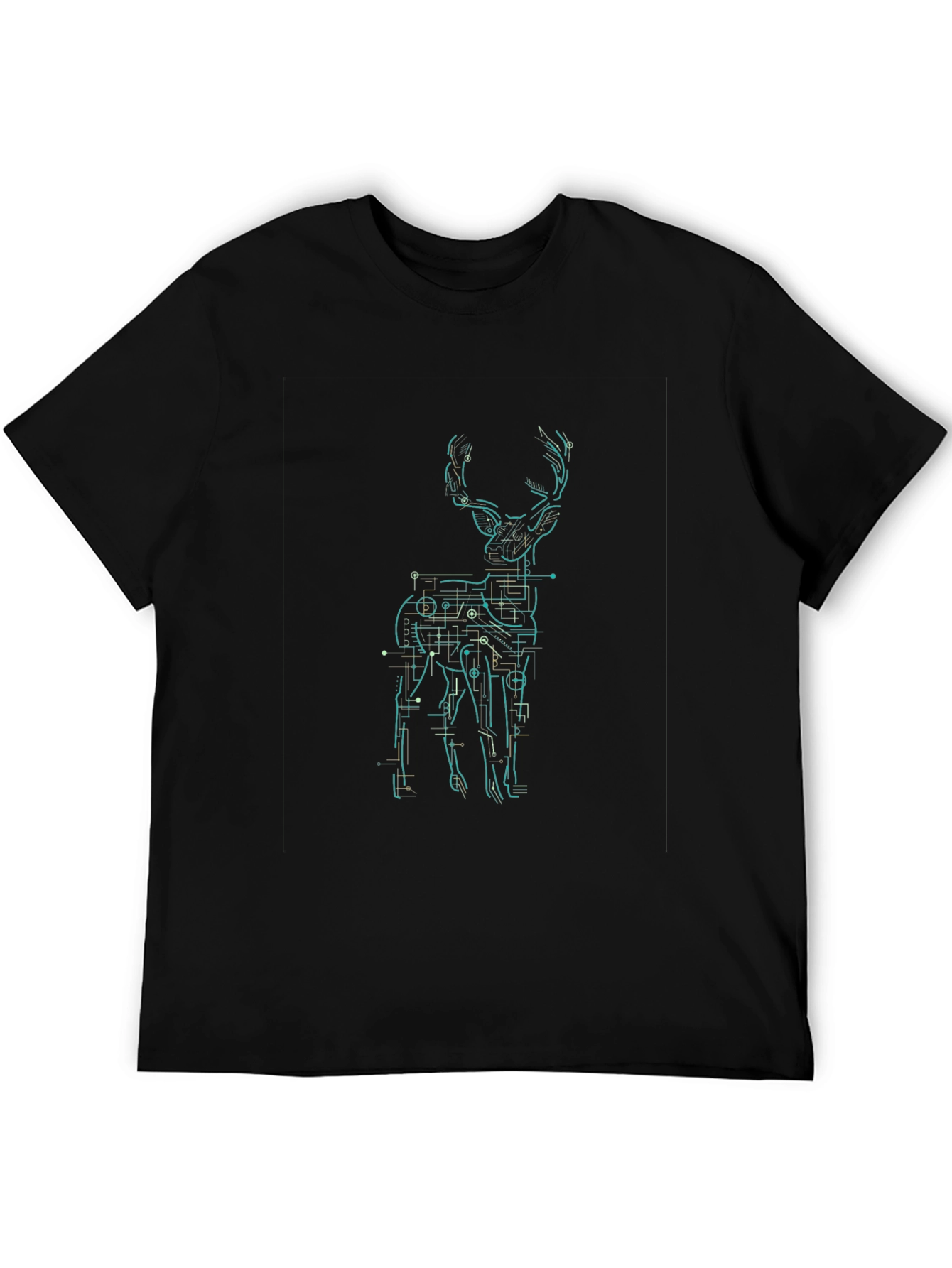 Geometric Deer Graphic Print Mens Black T-Shirt