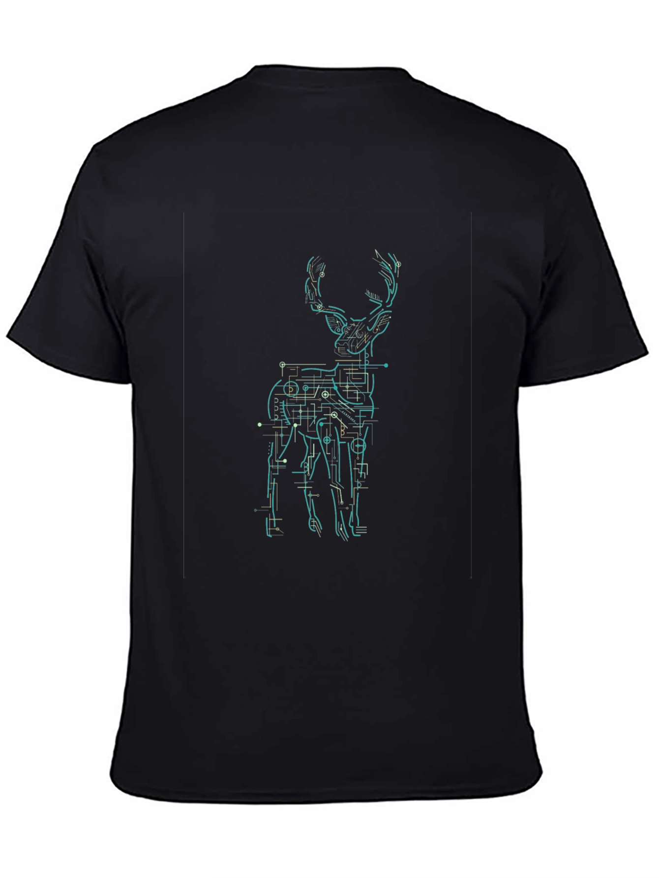 Geometric Deer Graphic Print Mens Black T-Shirt