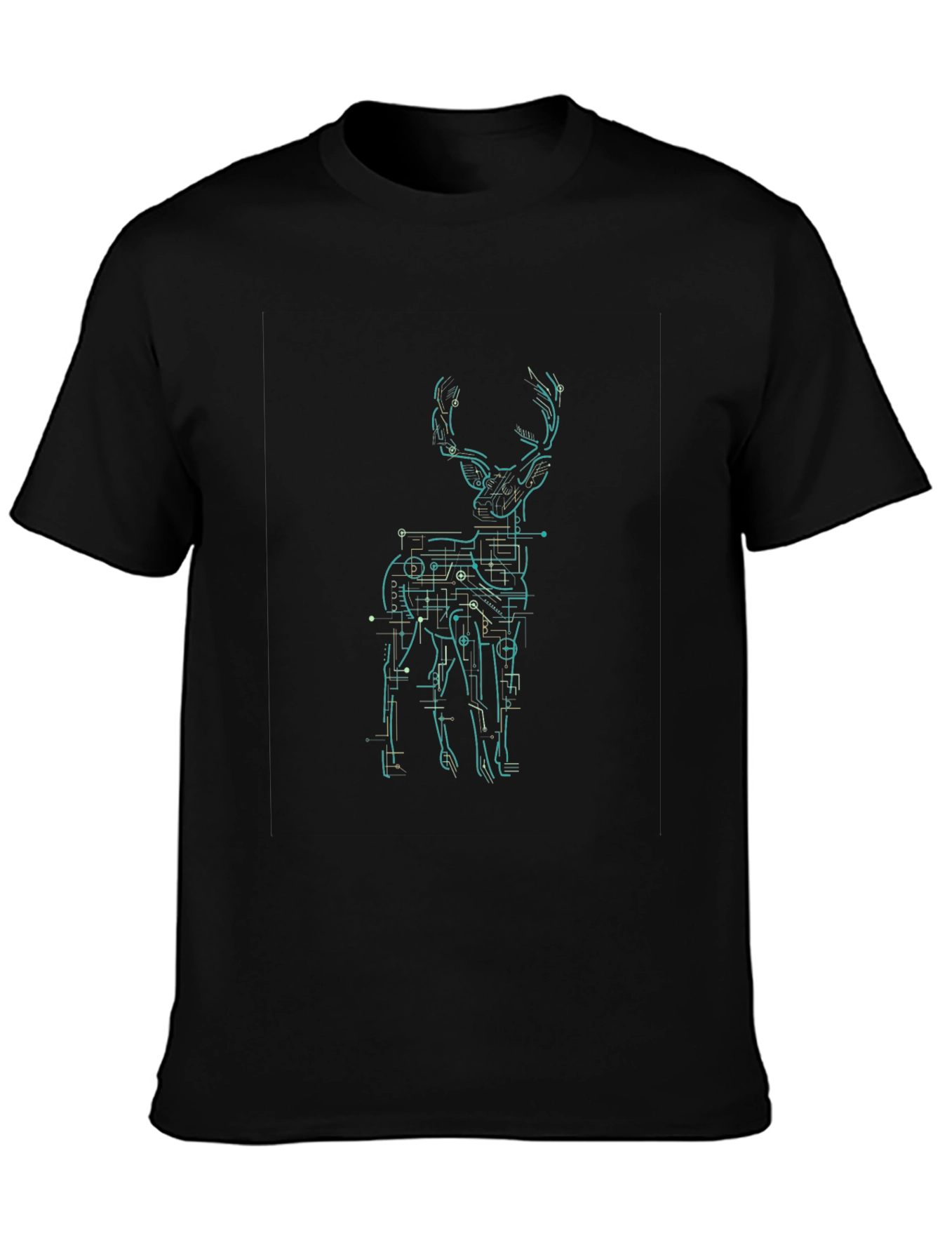 Geometric Deer Graphic Print Mens Black T-Shirt