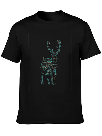 Geometric Deer Graphic Print Mens Black T-Shirt