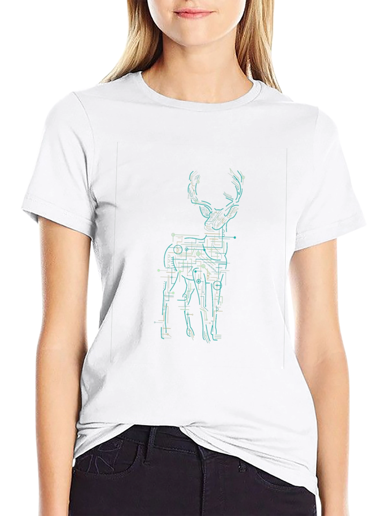 Geometric Deer Graphic Print Mens Black T-Shirt