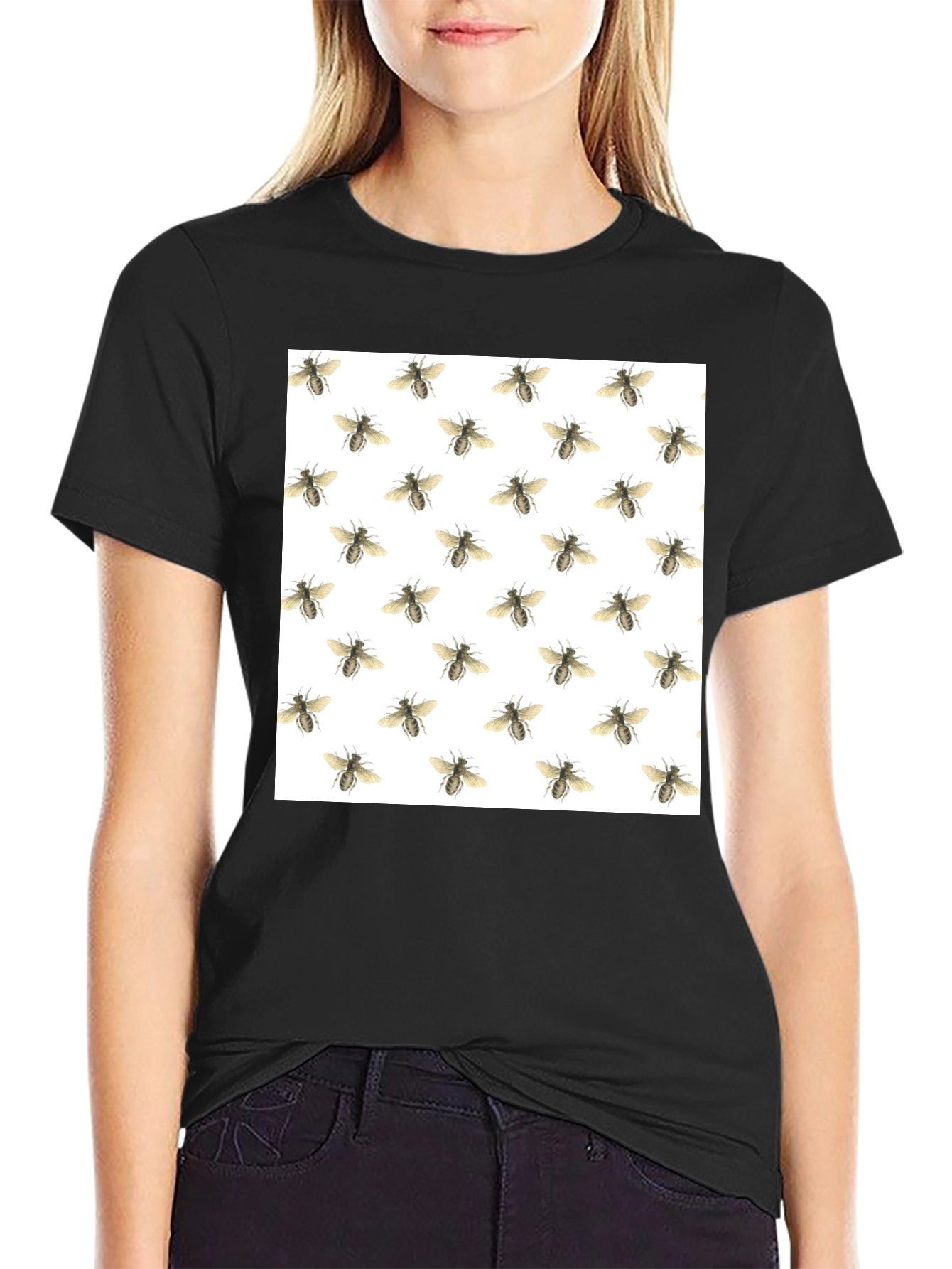 Bee Pattern Black T-Shirt