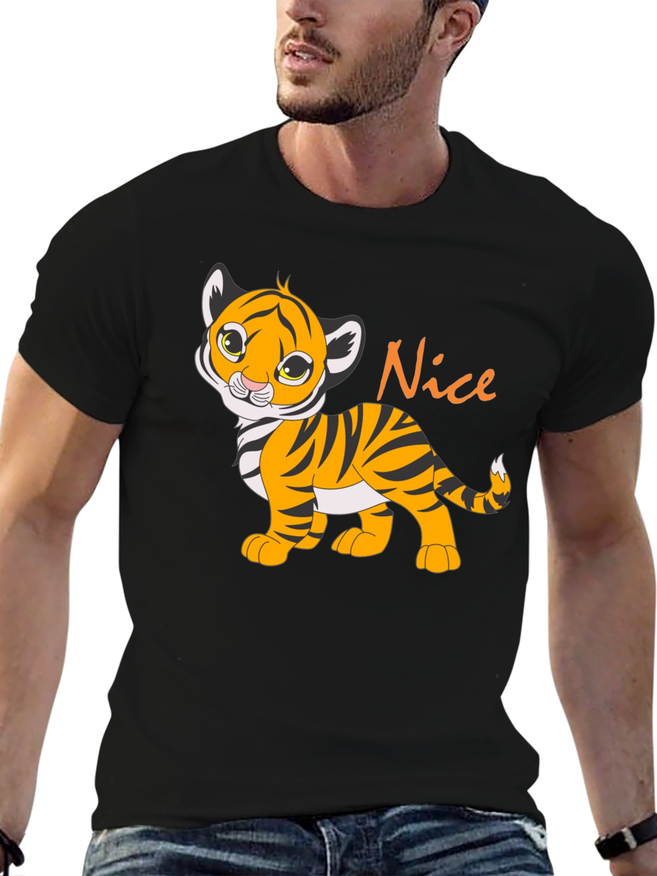 Cute Tiger Cub Nice Graphic Black T-Shirt