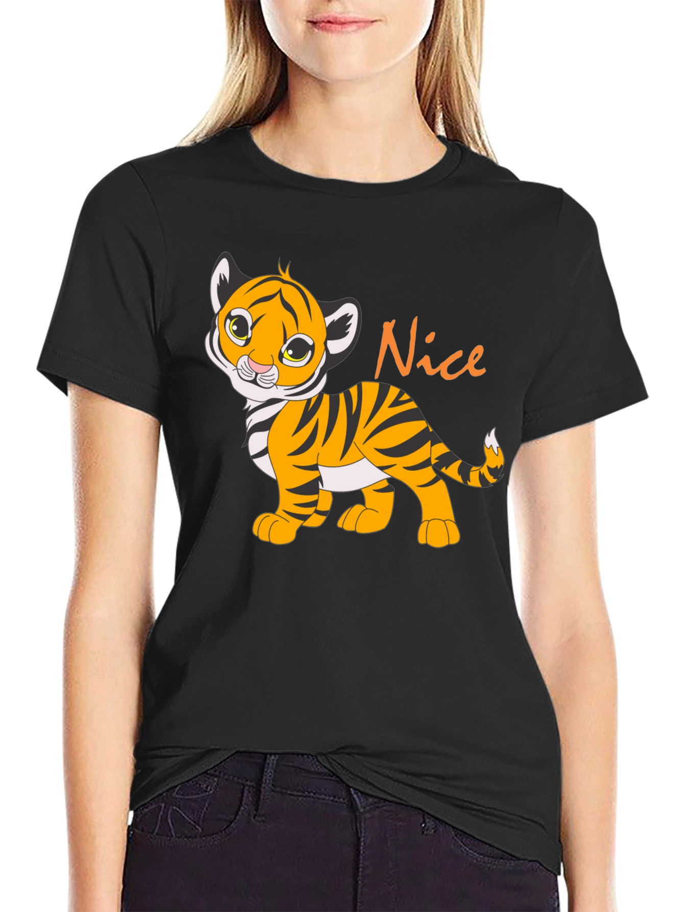 Cute Tiger Cub Nice Graphic Black T-Shirt